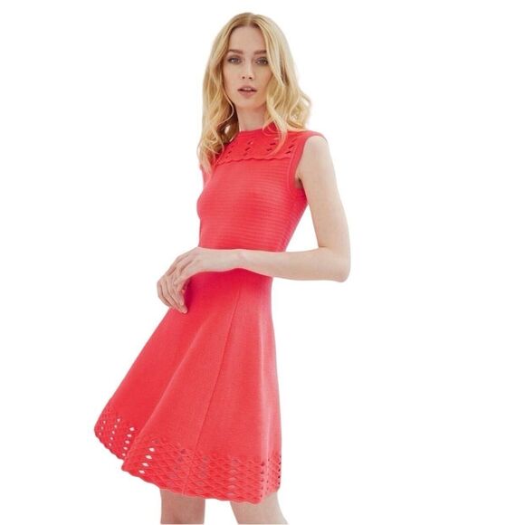 Ted Baker Zaralie Jacquard Textured Cut Out Skater Dress sz 2 - Picture 1 of 3